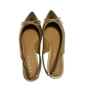 ESprit Women’s Low Heel Gold Petria Perforated Slingback Flat With Bow Sz 9